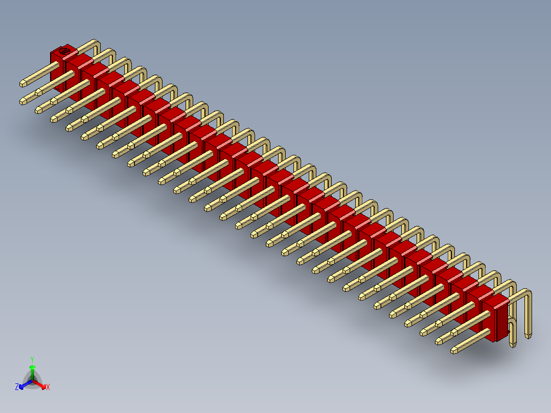 彩色公排针 100mil 2.54mm 系列-DS1022_red_2x29p_100mil_TypeD_rev1.0正等轴测图