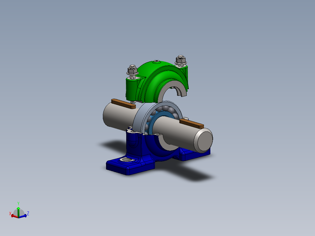 Cojinetes滚珠轴承与轴承座3D数模图纸 Solidworks设计主视图