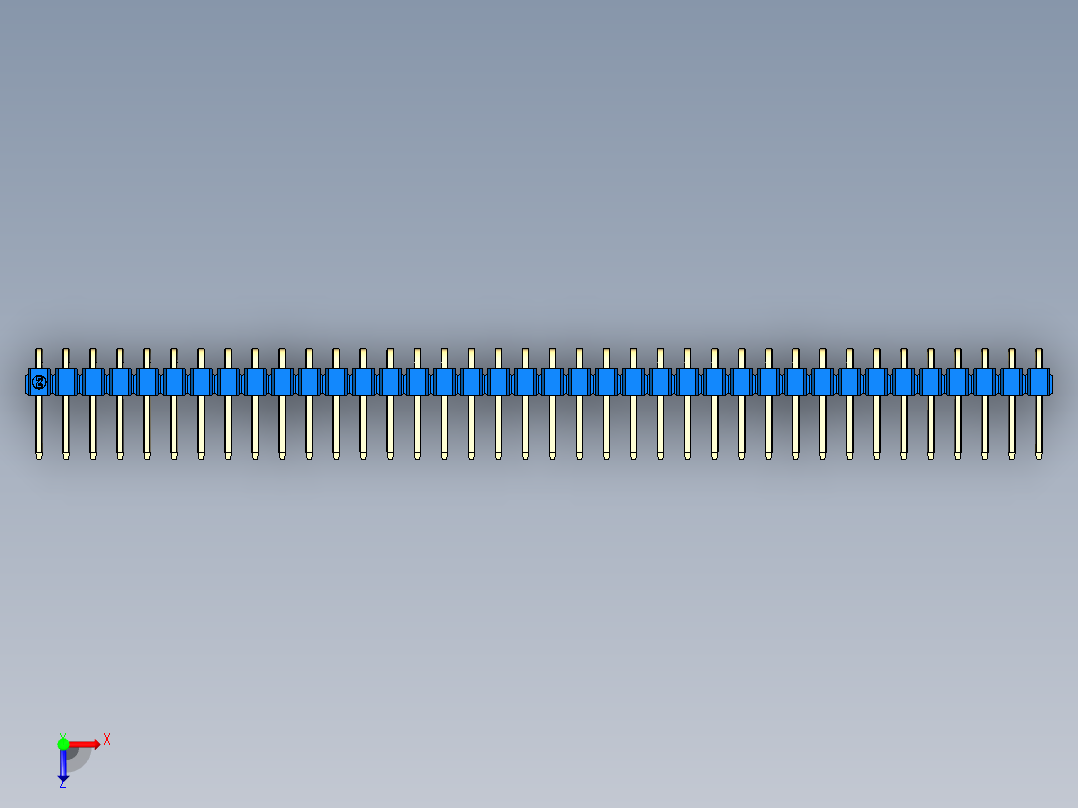 彩色公排针 100mil 2.54mm 系列-DS1022_blue_1x38p_100mil_TypeD_rev1.0俯视图