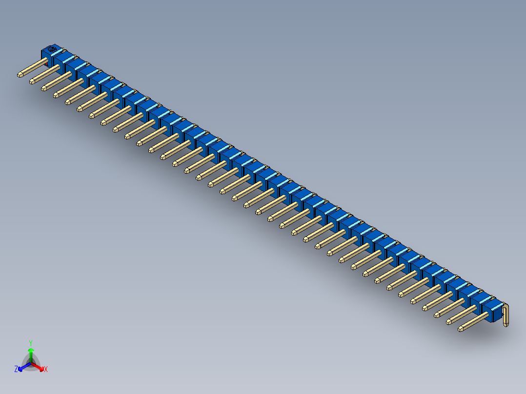 彩色公排针 100mil 2.54mm 系列-DS1022_blue_1x38p_100mil_TypeD_rev1.0正等轴测图
