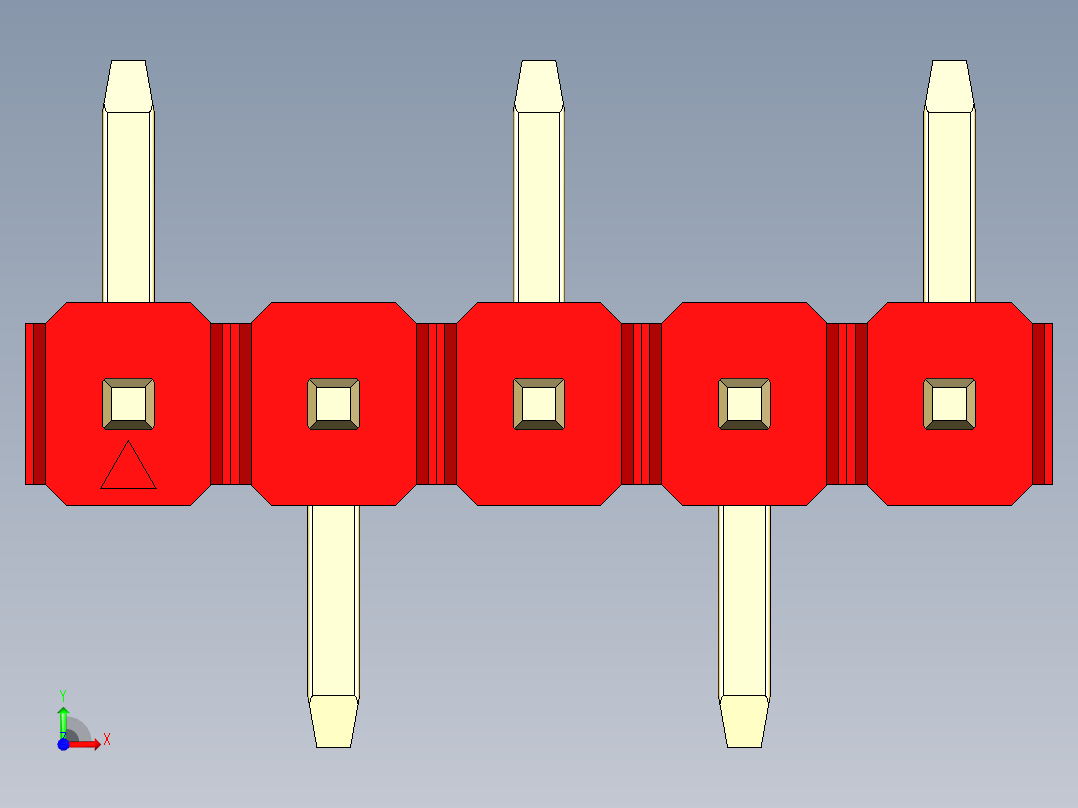彩色公排针 100mil 2.54mm 系列-DS1022_red_05p_100mil_Type_SMT_R1_rev1.0前视图