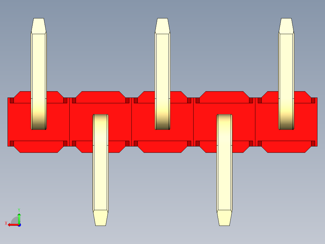彩色公排针 100mil 2.54mm 系列-DS1022_red_05p_100mil_Type_SMT_R1_rev1.0后视图