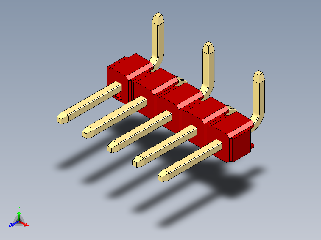 彩色公排针 100mil 2.54mm 系列-DS1022_red_05p_100mil_Type_SMT_R1_rev1.0正等轴测图