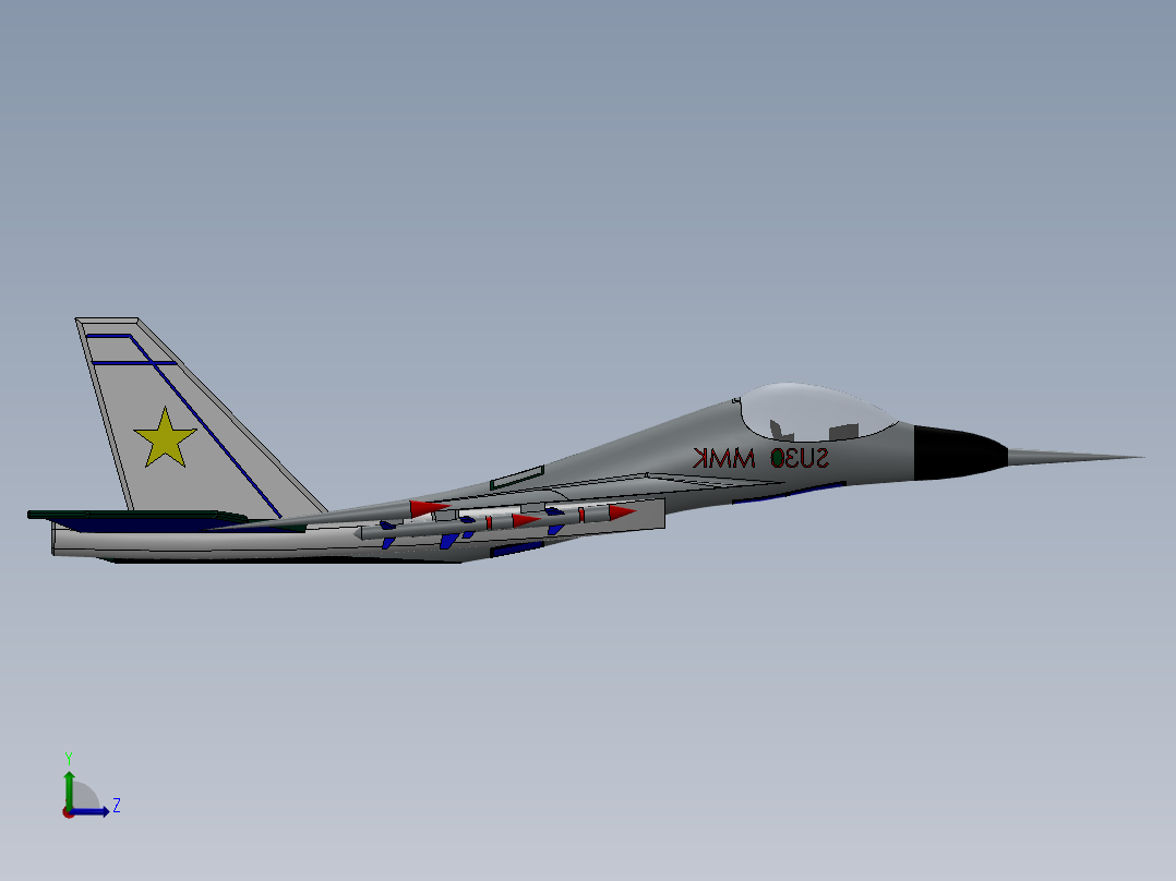 SU30 MMK苏30战斗机简易模型3D图纸 Solidworks设计左视图