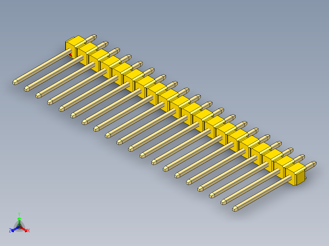 彩色公头100mil（2.54mm）系列-DS1021_yellow_1x20p_100mil_Type5_rev1.0正等轴测图
