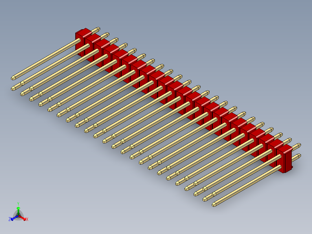 彩色公头100mil（2.54mm）系列-DS1021_red_2x23p_100mil_Type19_rev1.0正等轴测图