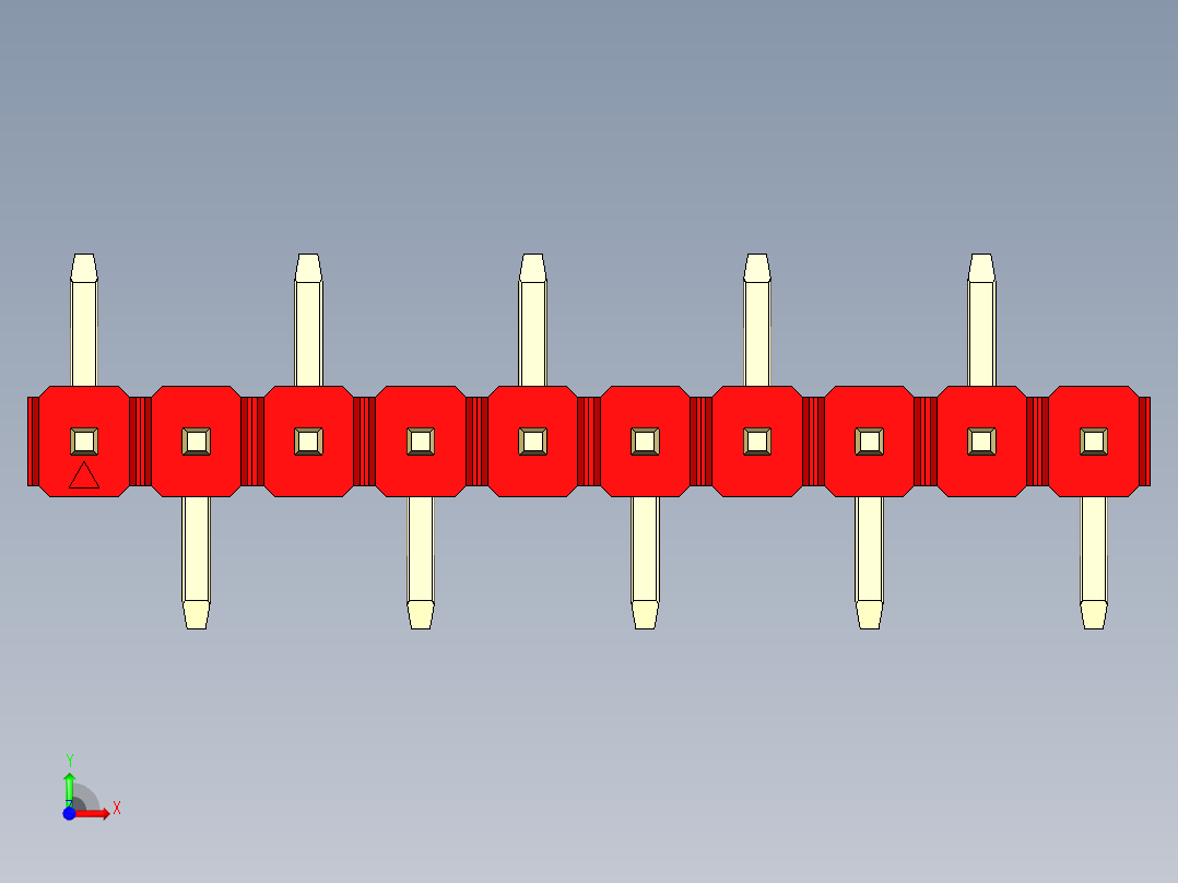 彩色公排针 100mil 2.54mm 系列-DS1022_red_10p_100mil_Type_SMT_R1_rev1.0前视图