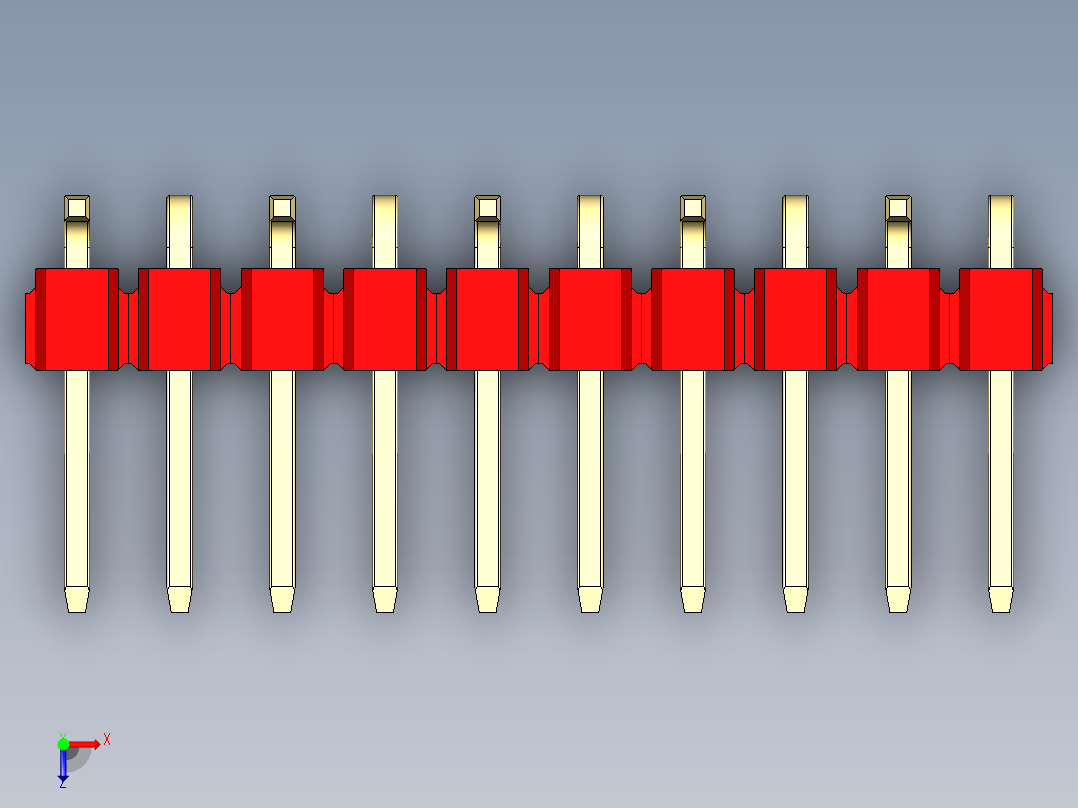 彩色公排针 100mil 2.54mm 系列-DS1022_red_10p_100mil_Type_SMT_R1_rev1.0俯视图