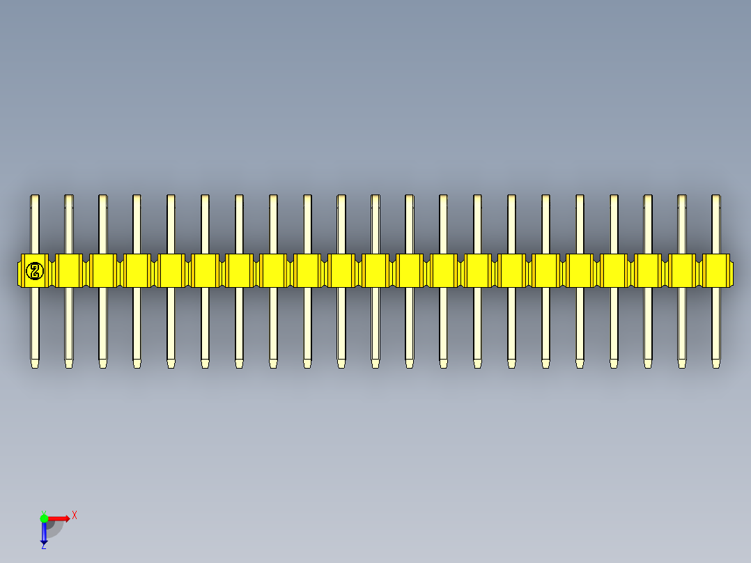 彩色公排针 100mil 2.54mm 系列-DS1022_yellow_2x21p_100mil_TypeD_rev1.0俯视图