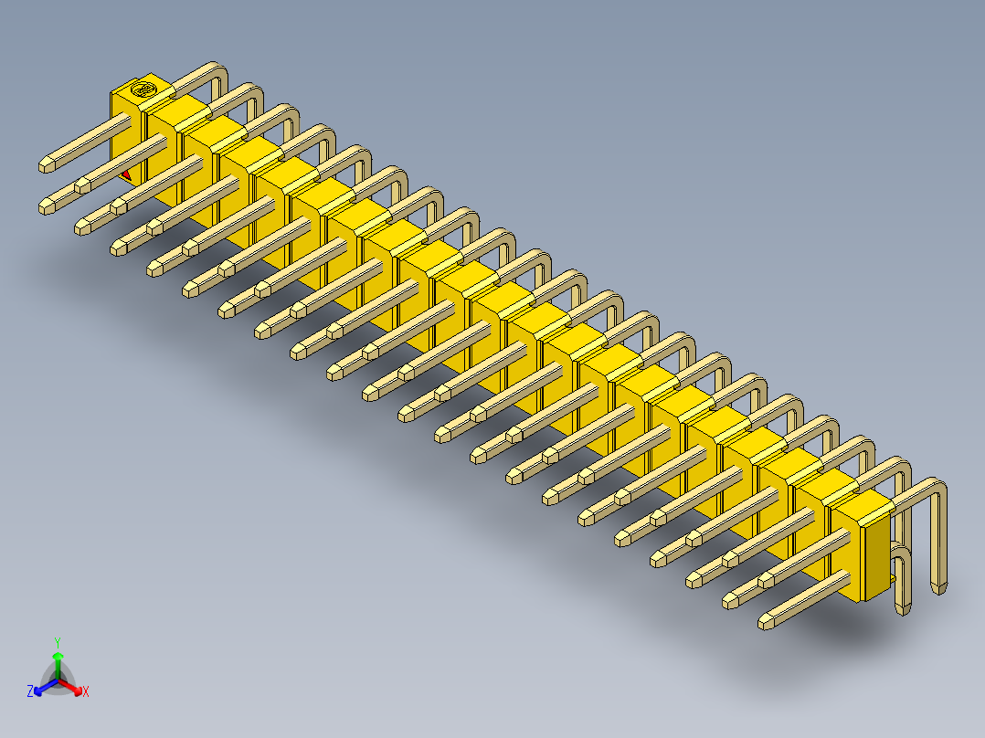 彩色公排针 100mil 2.54mm 系列-DS1022_yellow_2x21p_100mil_TypeD_rev1.0正等轴测图