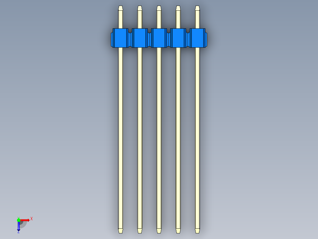 彩色公头100mil（2.54mm）系列-DS1021_blue_1x05p_100mil_Type43_rev1.0俯视图
