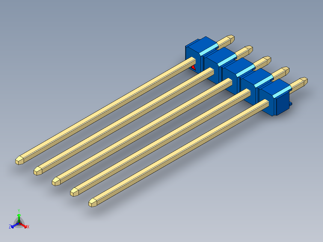 彩色公头100mil（2.54mm）系列-DS1021_blue_1x05p_100mil_Type43_rev1.0正等轴测图