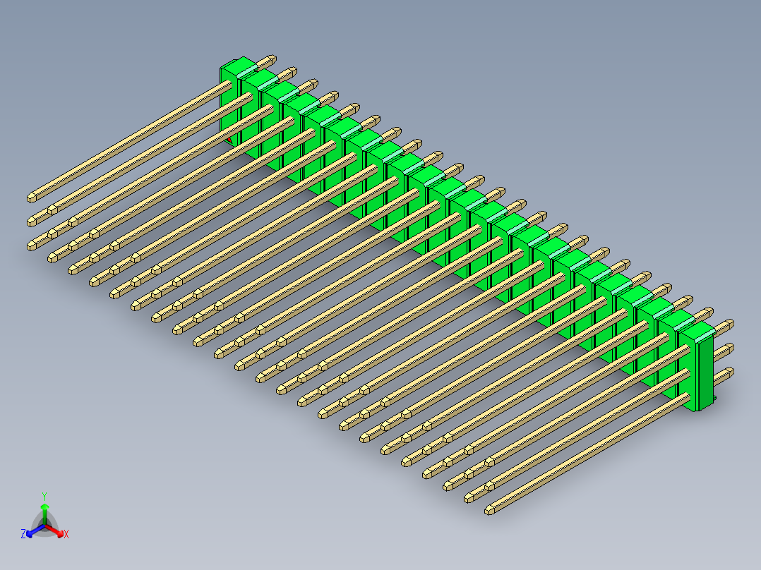 彩色公头100mil（2.54mm）系列-DS1021_green_3x23p_100mil_Type43_rev1.0正等轴测图