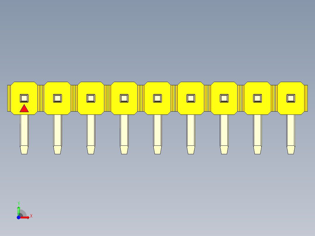 彩色公排针 100mil 2.54mm 系列-DS1022_yellow_1x09p_100mil_TypeD_rev1.0前视图