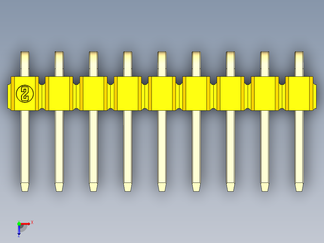 彩色公排针 100mil 2.54mm 系列-DS1022_yellow_1x09p_100mil_TypeD_rev1.0俯视图