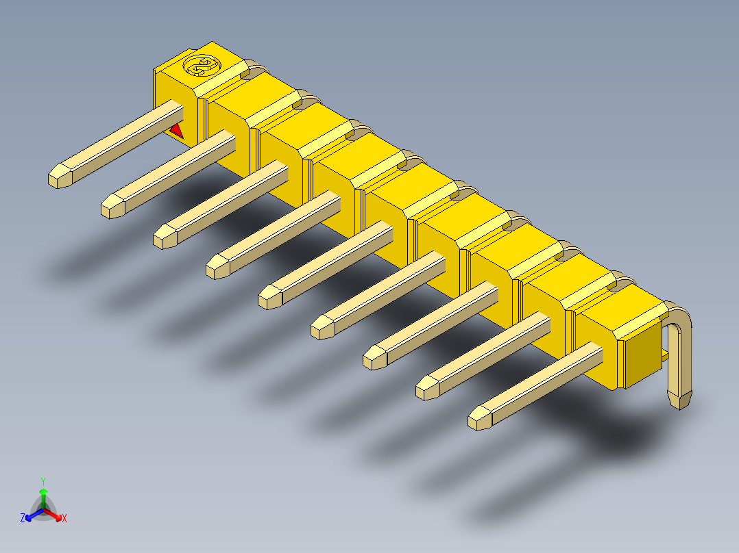 彩色公排针 100mil 2.54mm 系列-DS1022_yellow_1x09p_100mil_TypeD_rev1.0正等轴测图