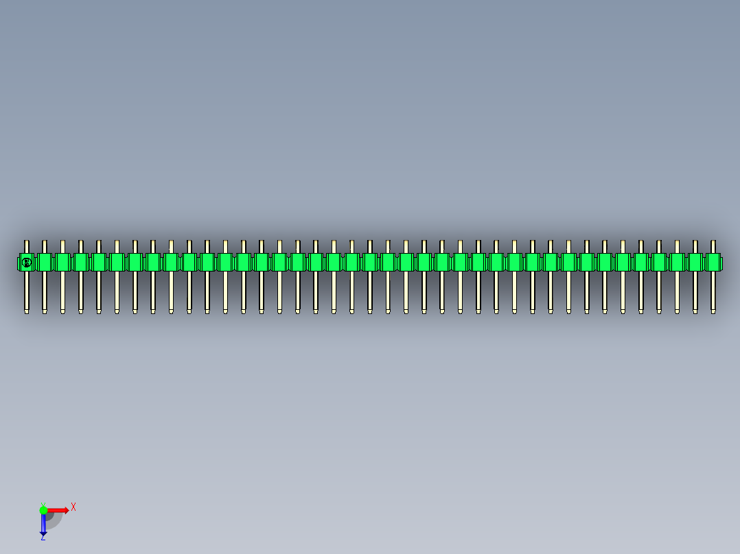 彩色公排针 100mil 2.54mm 系列-DS1022_green_1x39p_100mil_TypeD_rev1.0俯视图