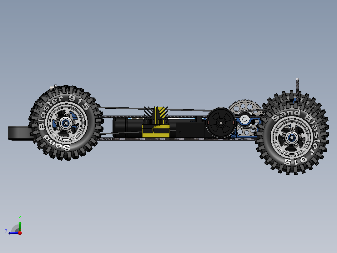 Xray T2电动遥控车RC底盘骨架3D模型图纸 Solidworks设计 附STEP右视图