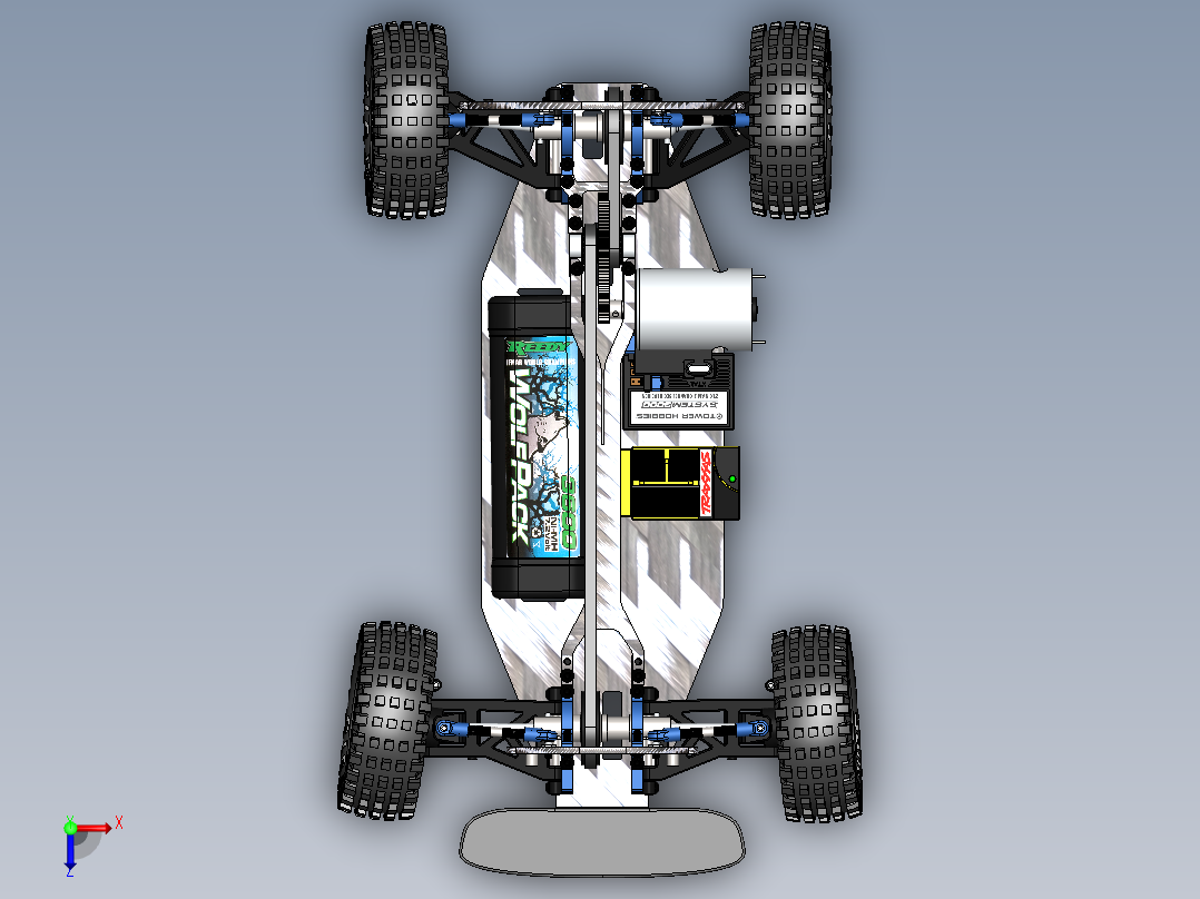 Xray T2电动遥控车RC底盘骨架3D模型图纸 Solidworks设计 附STEP俯视图
