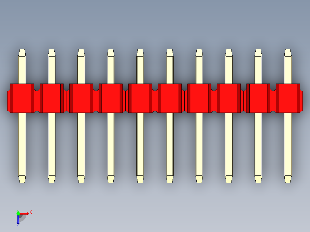 彩色公头100mil（2.54mm）系列-DS1021_red_2x10p_100mil_Type1_rev1.0俯视图