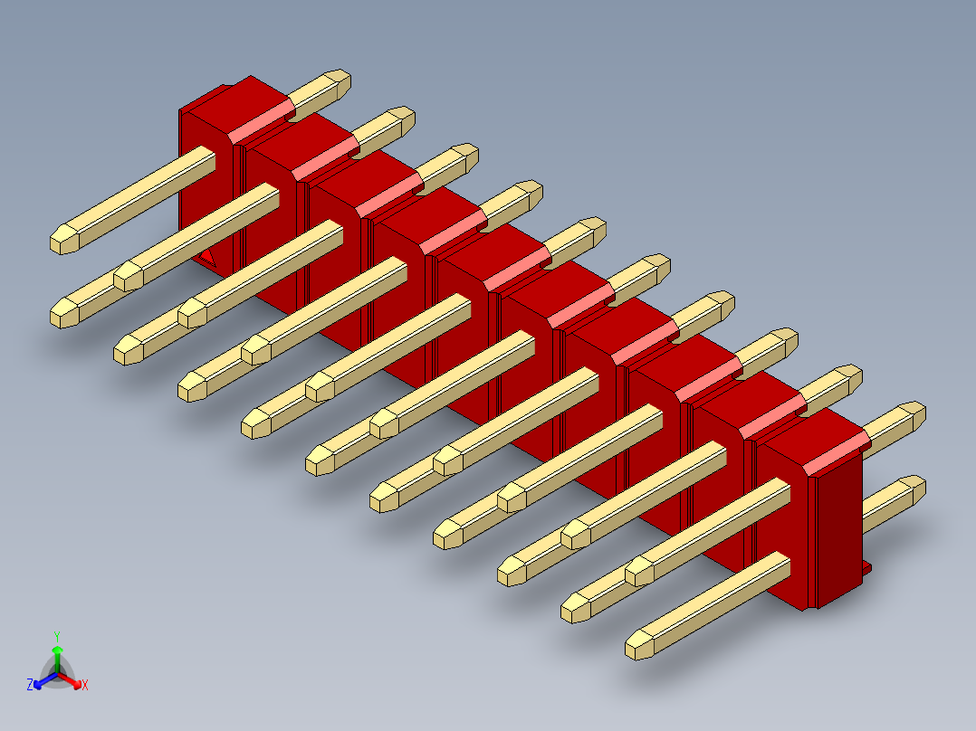 彩色公头100mil（2.54mm）系列-DS1021_red_2x10p_100mil_Type1_rev1.0正等轴测图
