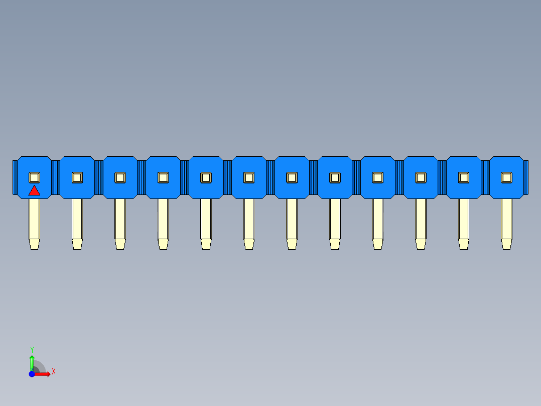 彩色公排针 100mil 2.54mm 系列-DS1022_blue_1x12p_100mil_TypeD_rev1.0前视图