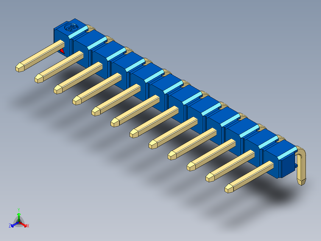 彩色公排针 100mil 2.54mm 系列-DS1022_blue_1x12p_100mil_TypeD_rev1.0正等轴测图
