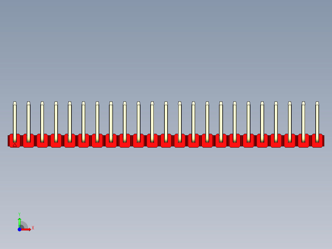 彩色公排针 100mil 2.54mm 系列-DS1022_red_23p_100mil_TypeU_rev1.0前视图