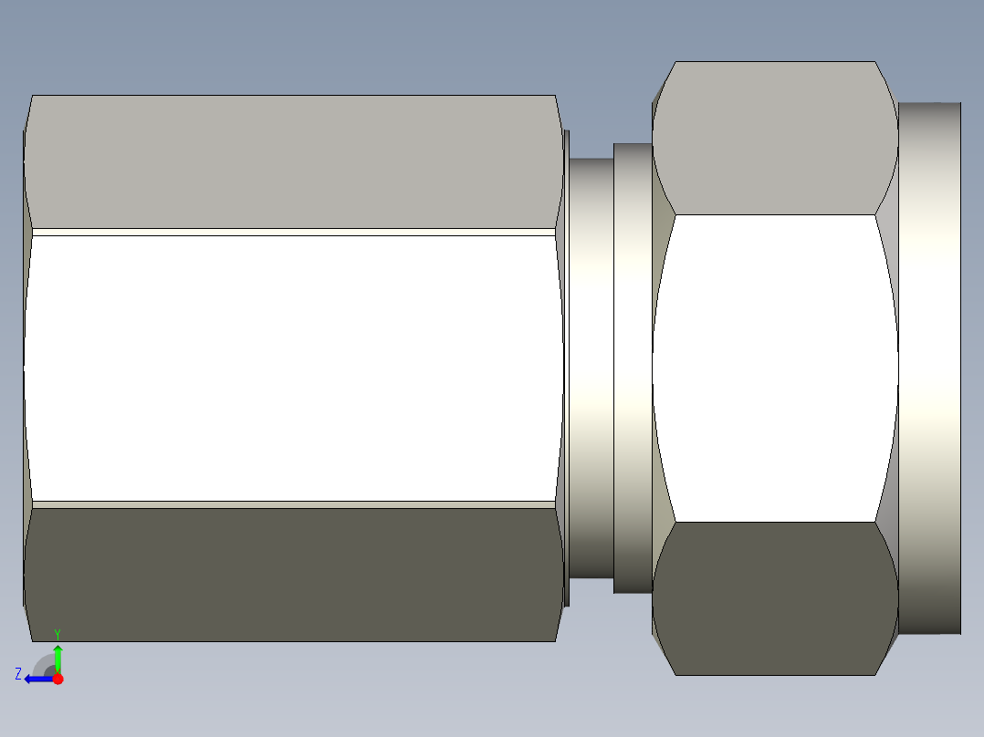 SS世伟洛克卡套管接头，内螺纹接头，18毫米外径x 1-2英寸。ISO平行（标准）内螺纹右视图