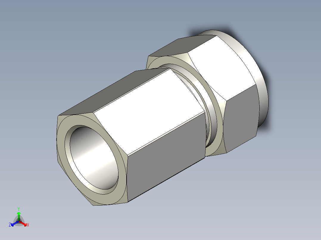 SS世伟洛克卡套管接头，内螺纹接头，18毫米外径x 1-2英寸。ISO平行（标准）内螺纹正等轴测图