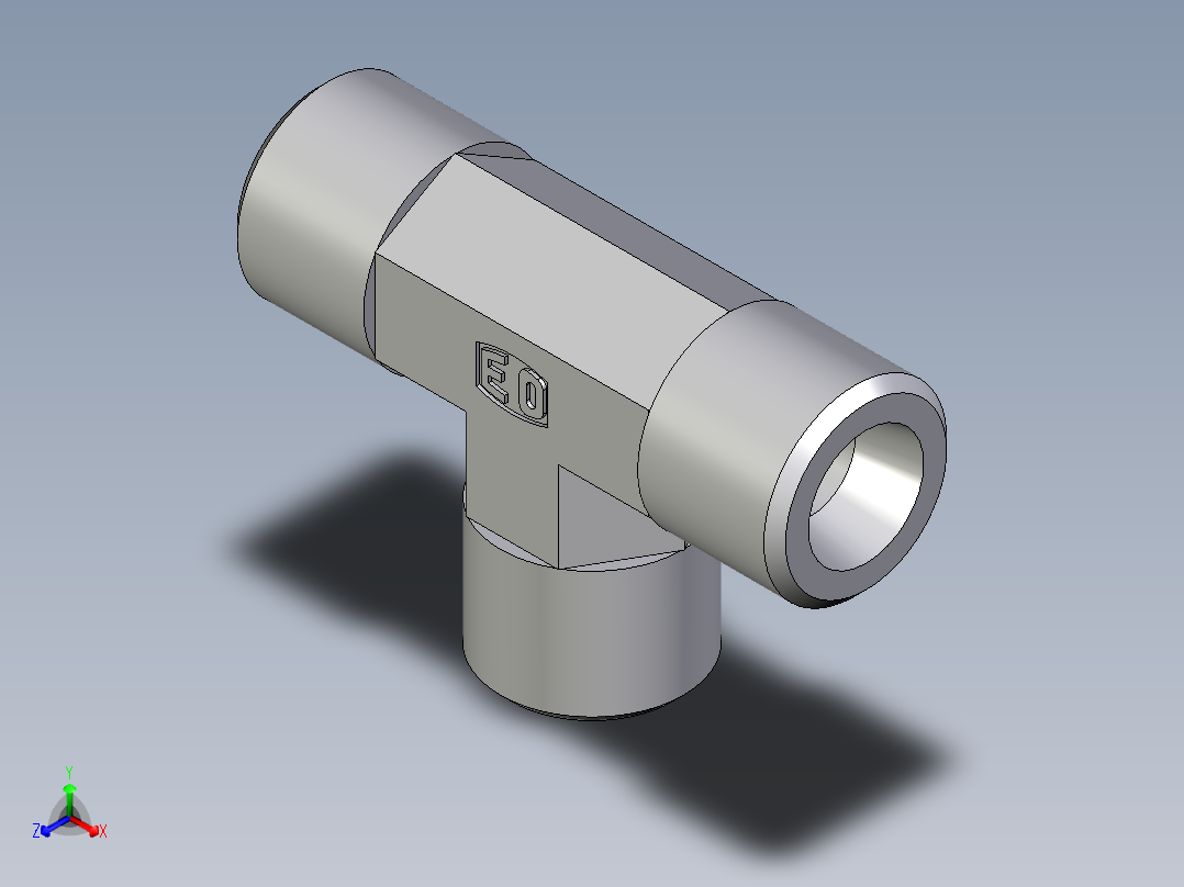 卡套式工业通用硬管接头EO_Union_tee_T08SCFX正等轴测图