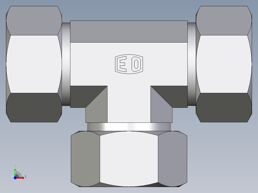 卡套式工业通用硬管接头EO_Union_tee_T22L71前视图