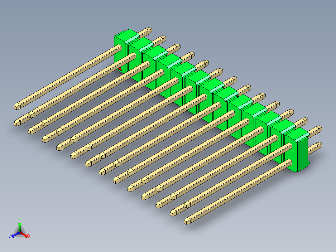 彩色公头100mil（2.54mm）系列-DS1021_green_2x13p_100mil_Type19_rev1.0正等轴测图