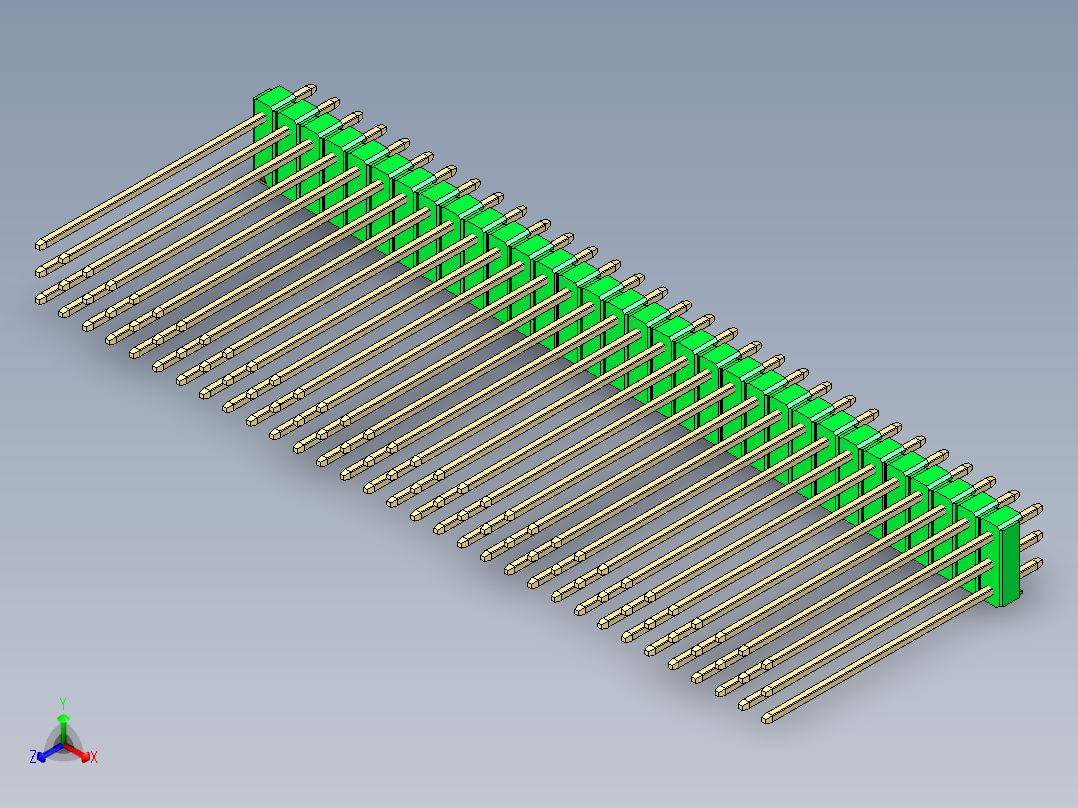 彩色公头100mil（2.54mm）系列-DS1021_green_3x32p_100mil_Type43_rev1.0正等轴测图