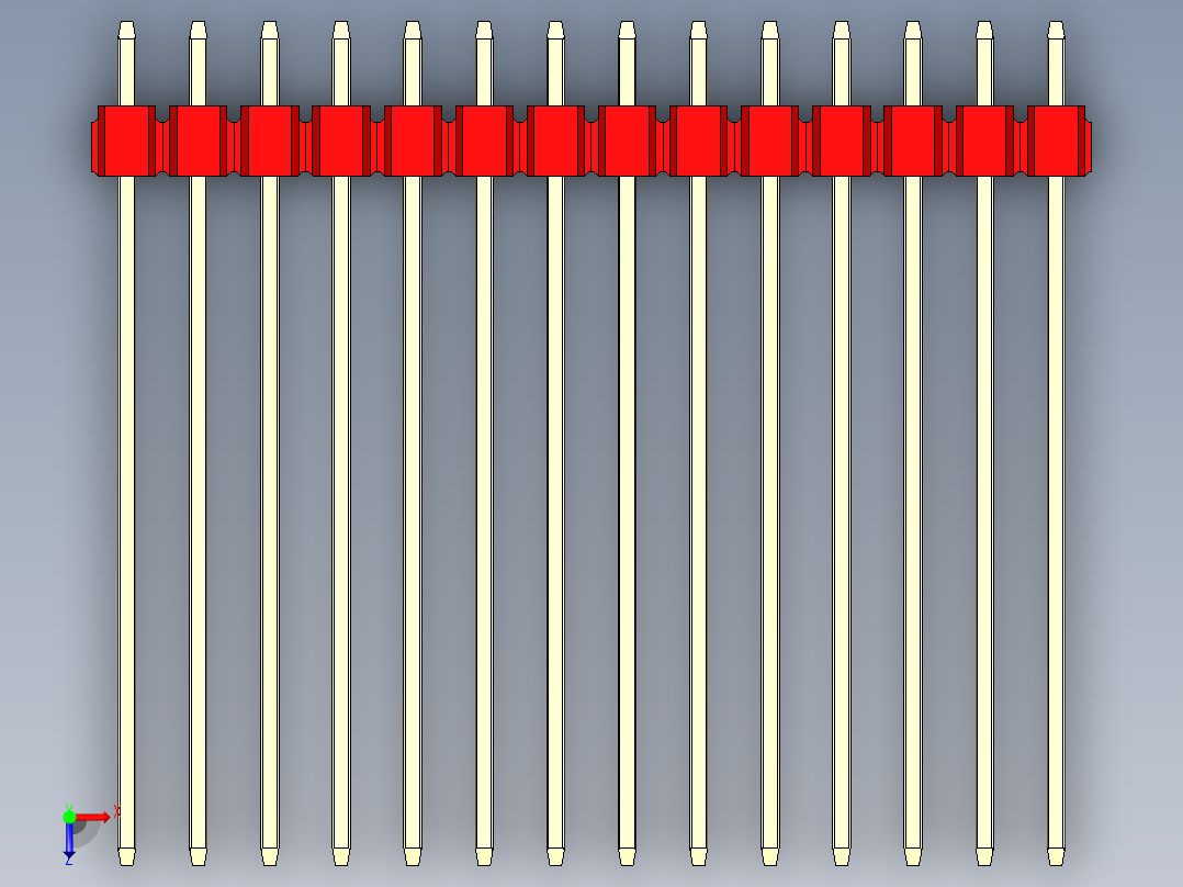 彩色公头100mil（2.54mm）系列-DS1021_red_1x14p_100mil_Type43_rev1.0俯视图