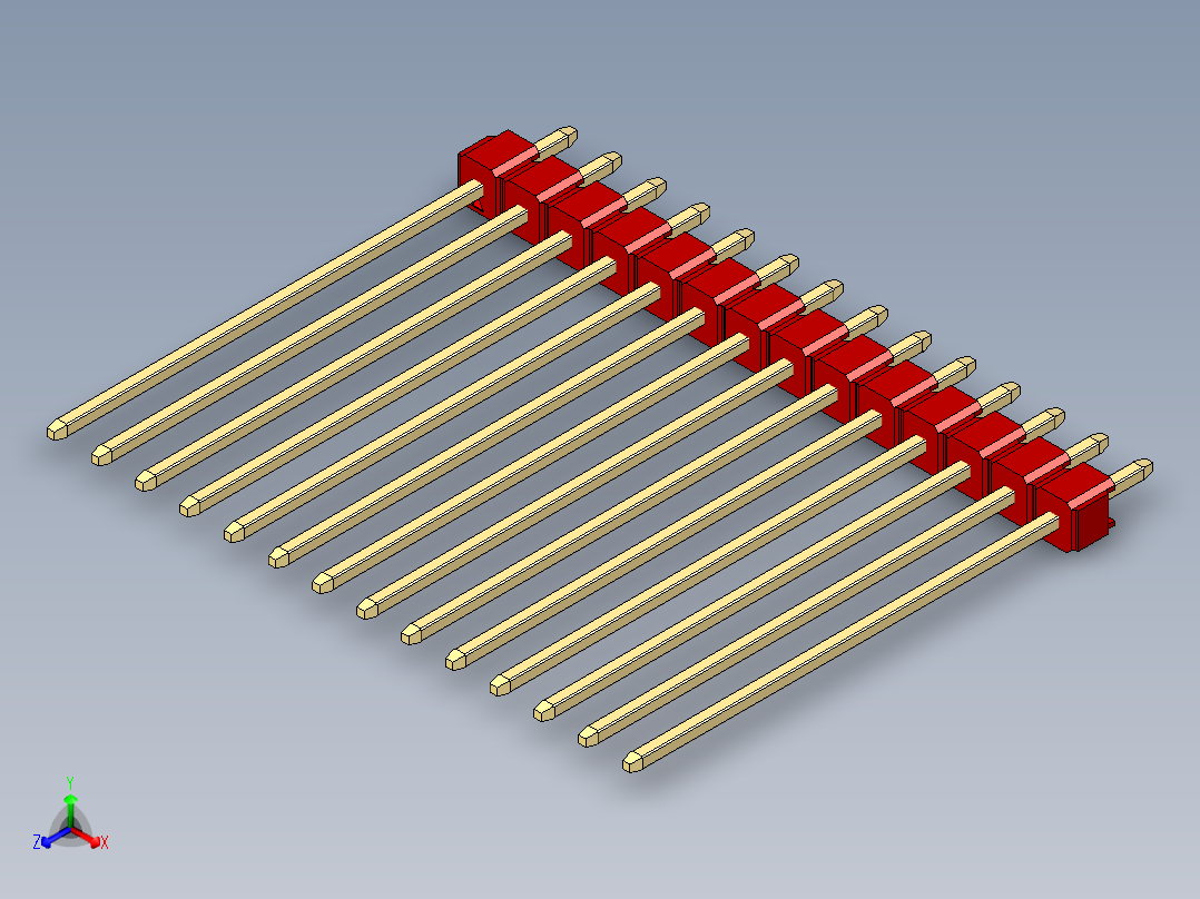 彩色公头100mil（2.54mm）系列-DS1021_red_1x14p_100mil_Type43_rev1.0正等轴测图