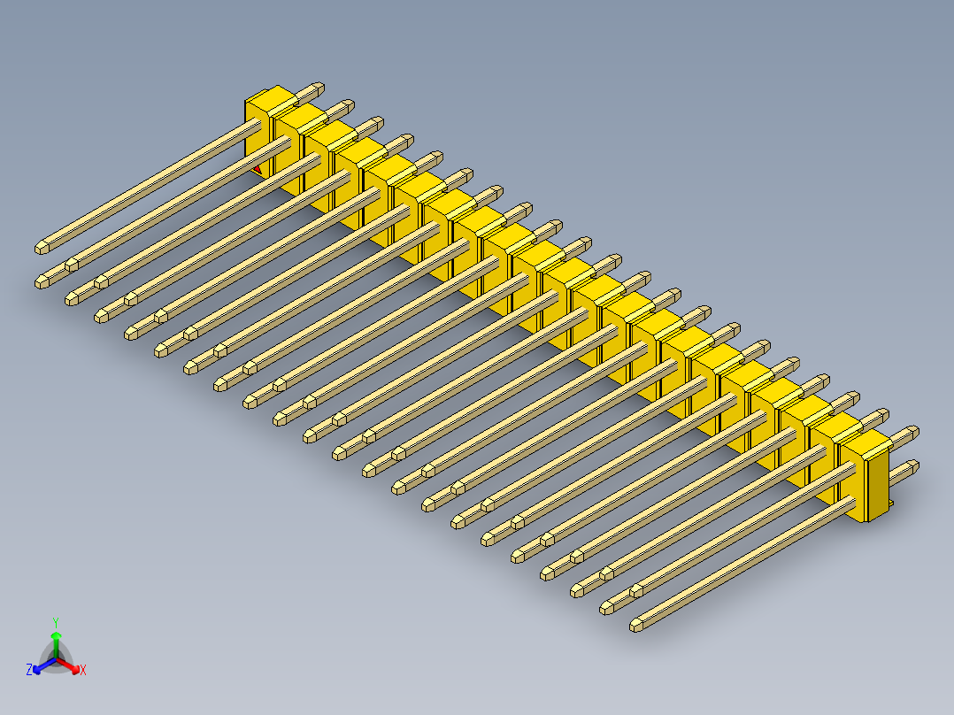彩色公头100mil（2.54mm）系列-DS1021_yellow_2x21p_100mil_Type19_rev1.0正等轴测图