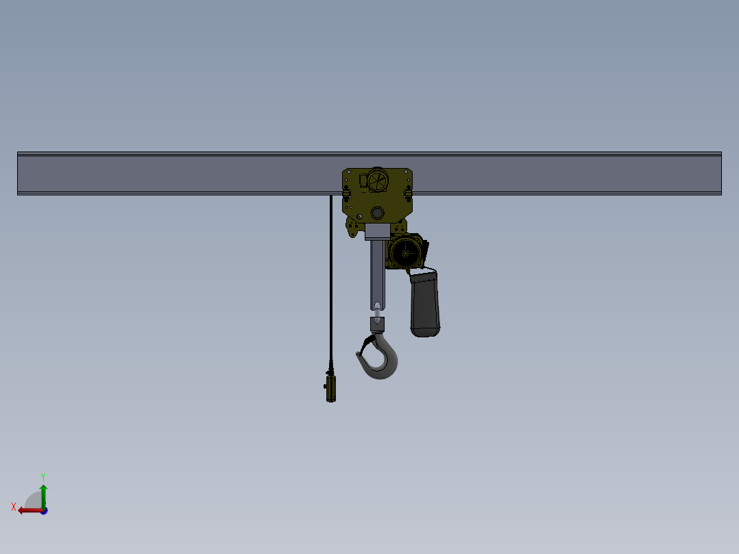 用于在工业建筑内支撑和移动重物的电动葫芦后视图