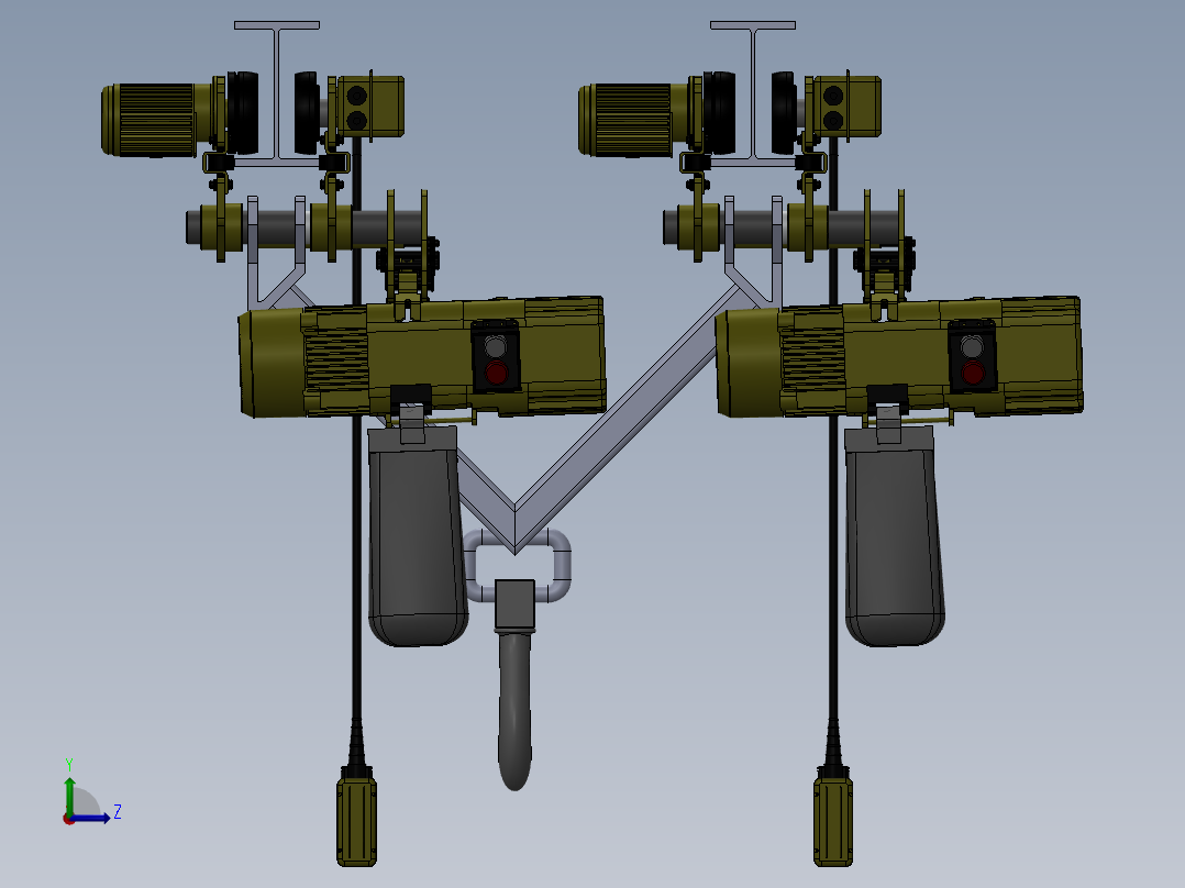 用于在工业建筑内支撑和移动重物的电动葫芦左视图