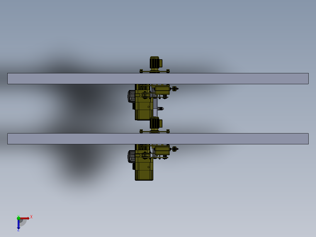 用于在工业建筑内支撑和移动重物的电动葫芦俯视图