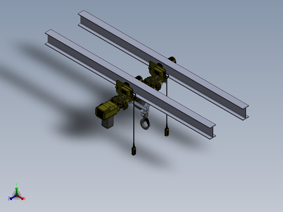 用于在工业建筑内支撑和移动重物的电动葫芦正等轴测图