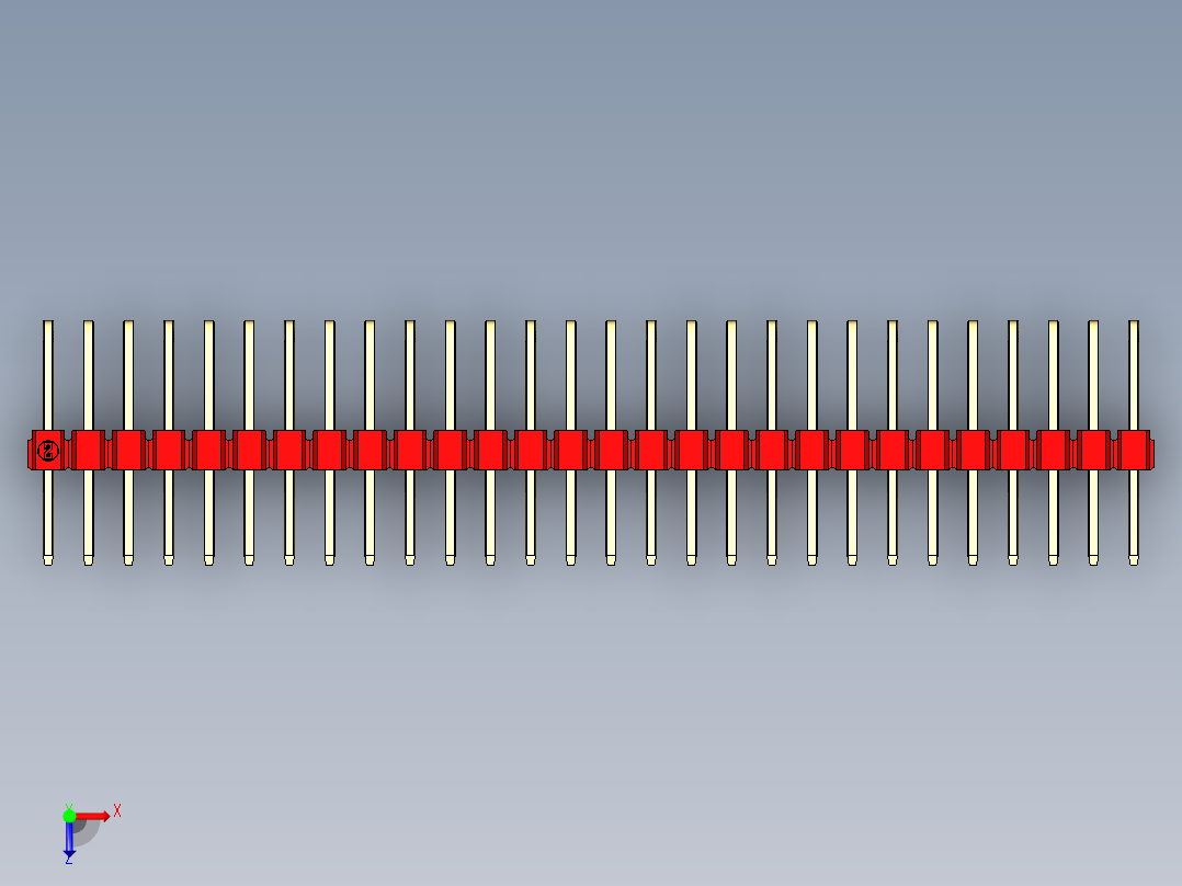 彩色公排针 100mil 2.54mm 系列-DS1022_red_3x28p_100mil_TypeD_rev1.0俯视图