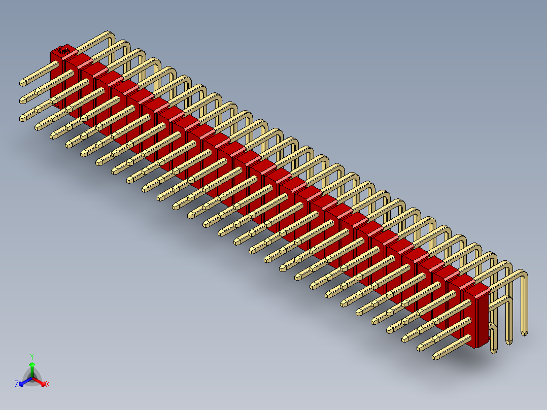 彩色公排针 100mil 2.54mm 系列-DS1022_red_3x28p_100mil_TypeD_rev1.0正等轴测图