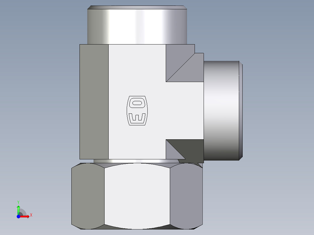 卡套式工业通用硬管接头EO_Swivel_nut_run_tee_EL28LOMD71前视图
