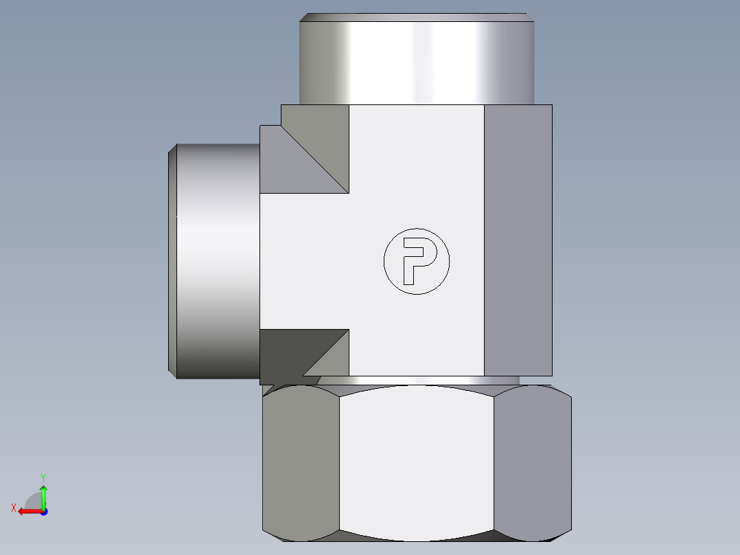卡套式工业通用硬管接头EO_Swivel_nut_run_tee_EL28LOMD71后视图