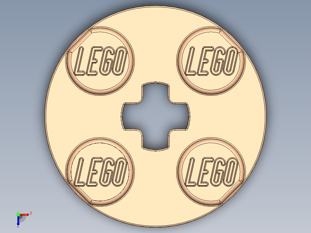 乐高零件 4032 板 2 x 2 圆形-4032 Light Orange Plate 2 x 2 Round.SLDPRT俯视图