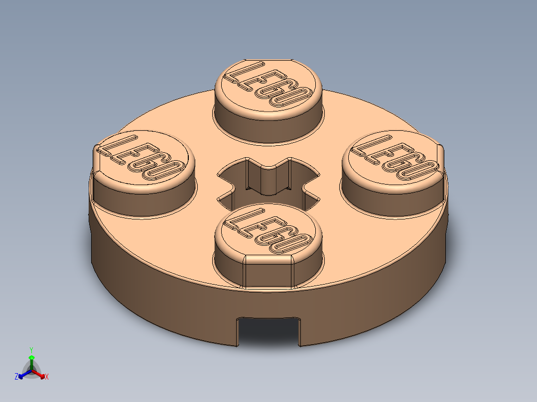 乐高零件 4032 板 2 x 2 圆形-4032 Light Orange Plate 2 x 2 Round.SLDPRT正等轴测图