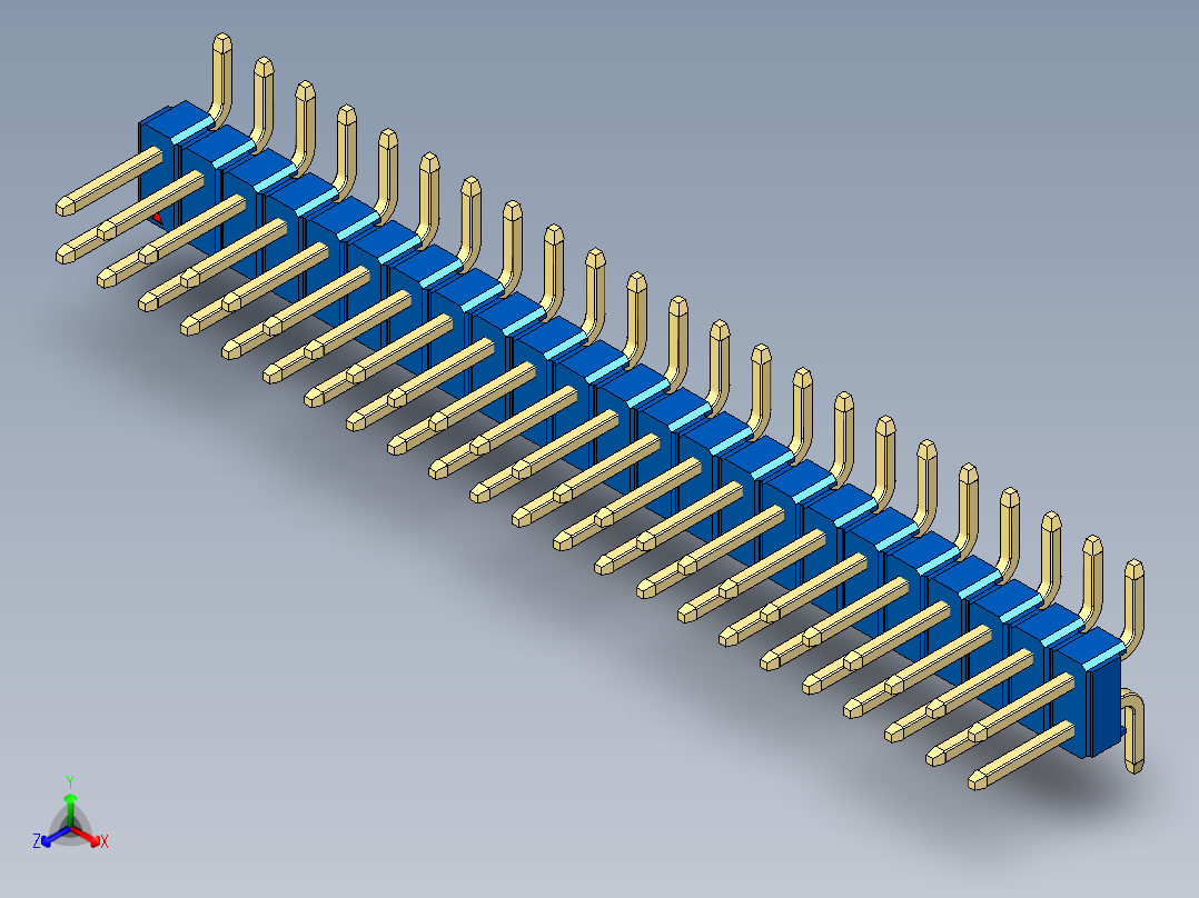 彩色公排针 100mil 2.54mm 系列-DS1022_blue_46p_100mil_TypeSMT_rev1.0正等轴测图