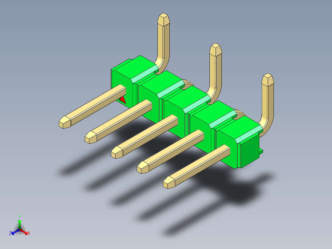 彩色公排针 100mil 2.54mm 系列-DS1022_green_05p_100mil_Type_SMT_R1_rev1.0正等轴测图