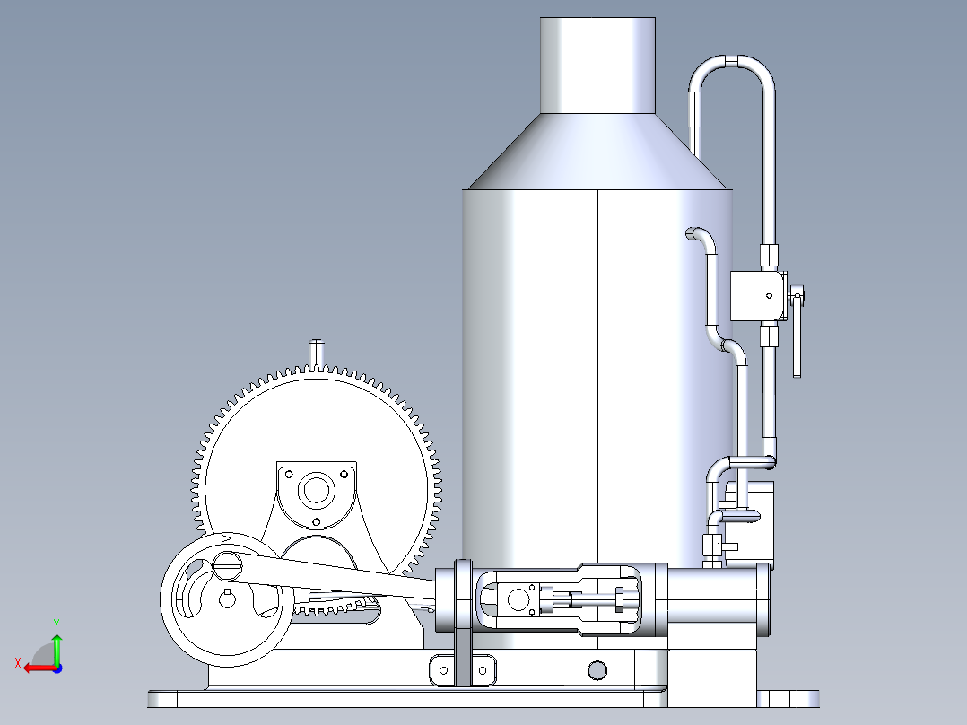 带离合器的 2x1 缸蒸汽机操作绞盘后视图